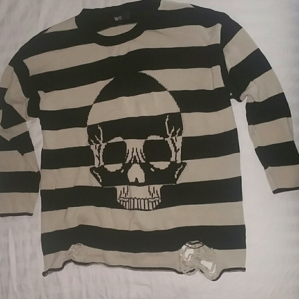 Iron Fist Distressed Stripe Skull Sweater